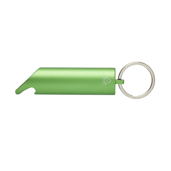 7. Flare RCS recycled aluminium IPX LED light and bottle opener with keychain Green